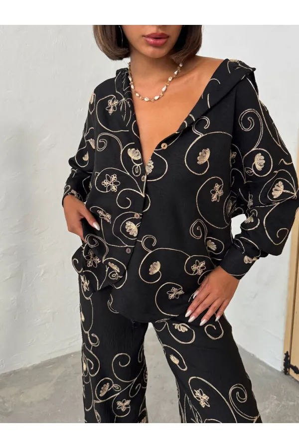 Chemise brodée - Motif noir 2 | Topshow | F1899