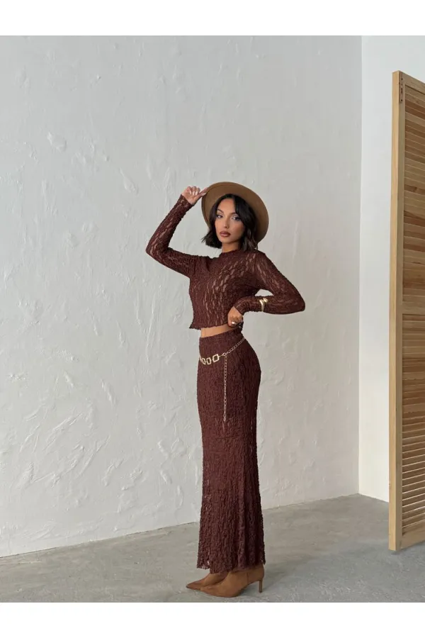 Brown Long Transparent Wholesale Skirt | Topshow | F1887