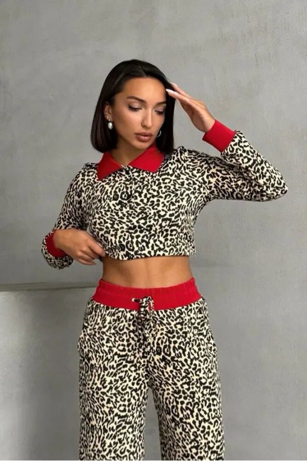 T-shirt à col polo en gros - Léopard noir | TOPSHOW | F1789