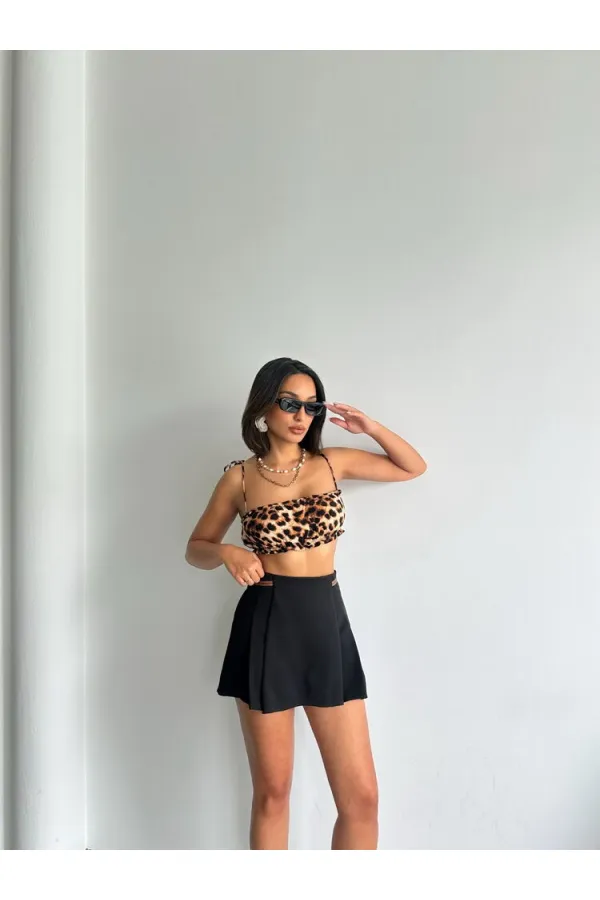 Kemer Detaylı Şort Toptan Etek - Siyah | Topshow