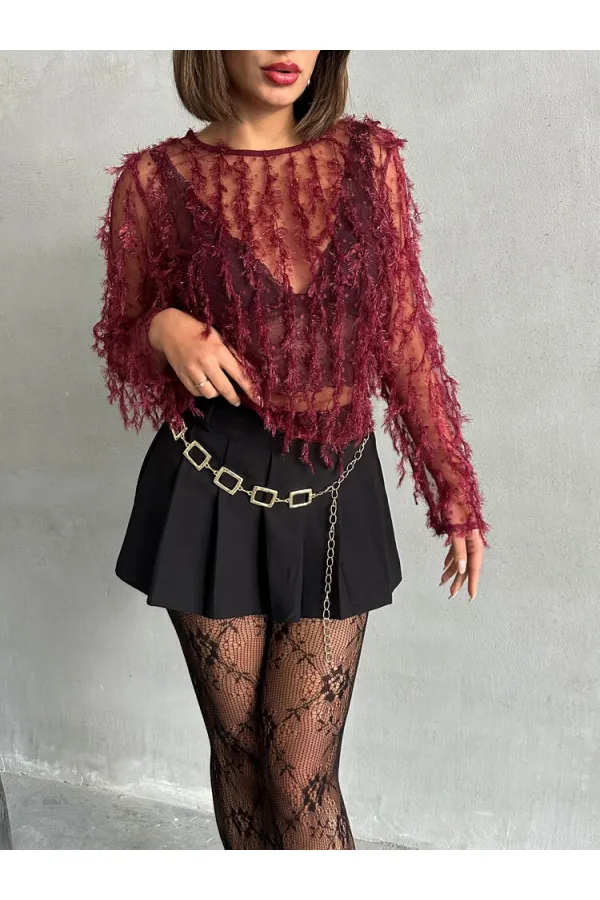 Hair Braided Wholesale Blouse - Burgundy | TOPSHOW | F1601