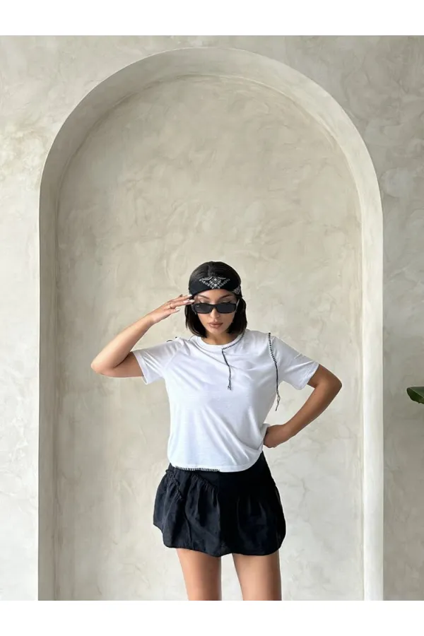 Topshow Beyaz Çoban Dikişli Toptan Tişört