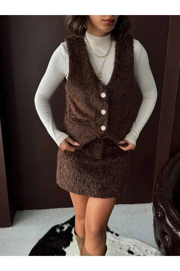 Topshow - Gilet à plumes marron style vintage pour femme (vente en gros)