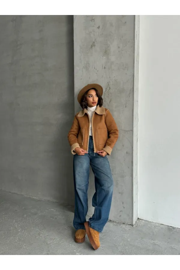 Süet Peluş Toptan Mont - Taba Taba | TOPSHOW | F1856