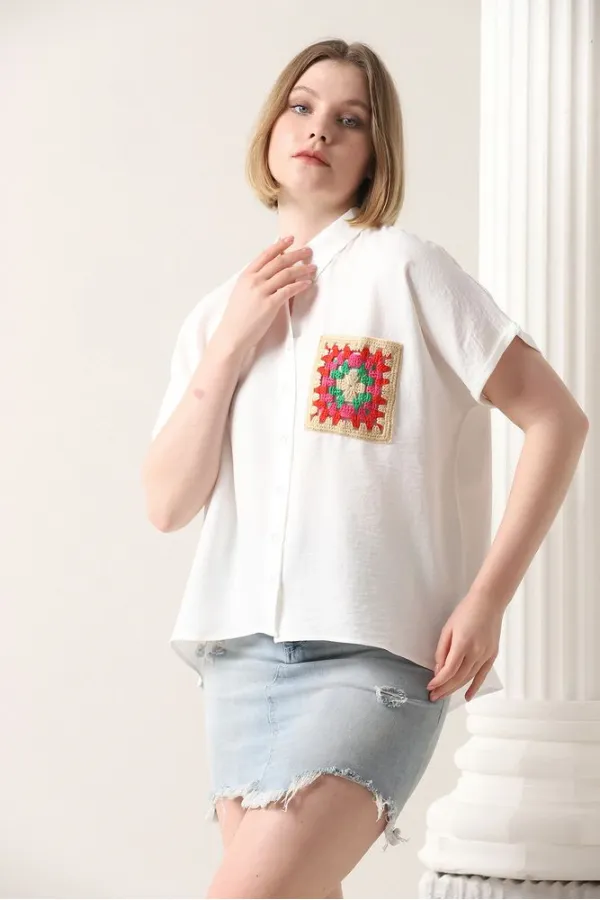 Chemise Topshow crème à fleurs et poches en gros