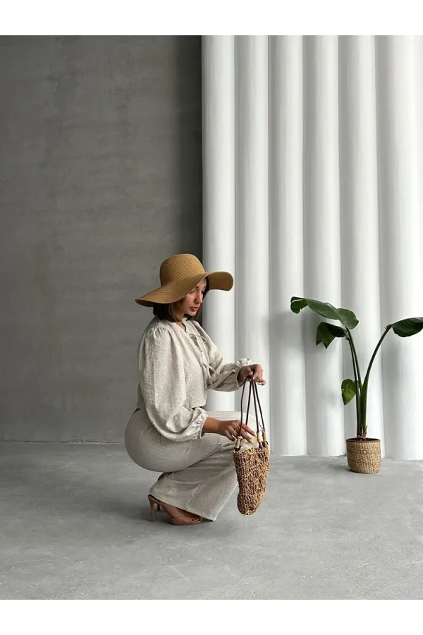 Glitter Striped Front Tie Wholesale Blouse - Stone Gold | TOPSHOW | F1804