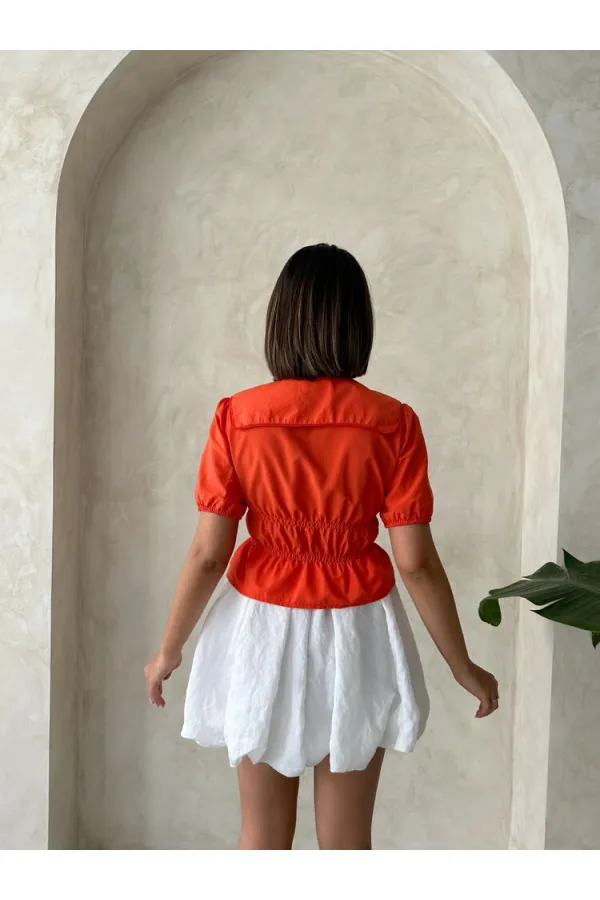 Yaka Detaylı Büzgülü Gömlek - Oranj Topshow