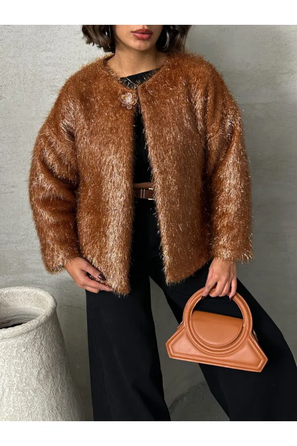 Gilet à franges pailletées en gros - Marron | TOPSHOW | F1837