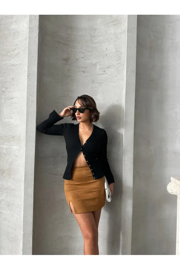 Suet Yırtmaclı Toptan Etek - Taba | TOPSHOW | F1573