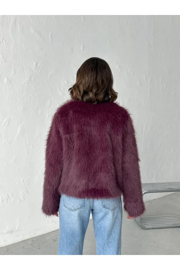Topshow - Toptan Suni Kürk Kadın Mont - Mürdüm