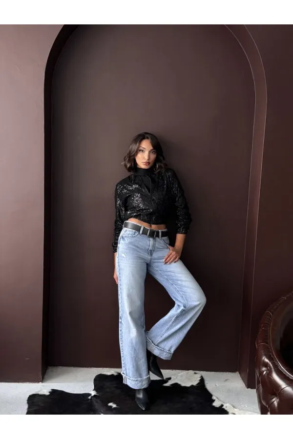 Topshow - Veste à sequins noirs pour femme (vente en gros) - Tenue de soirée élégante