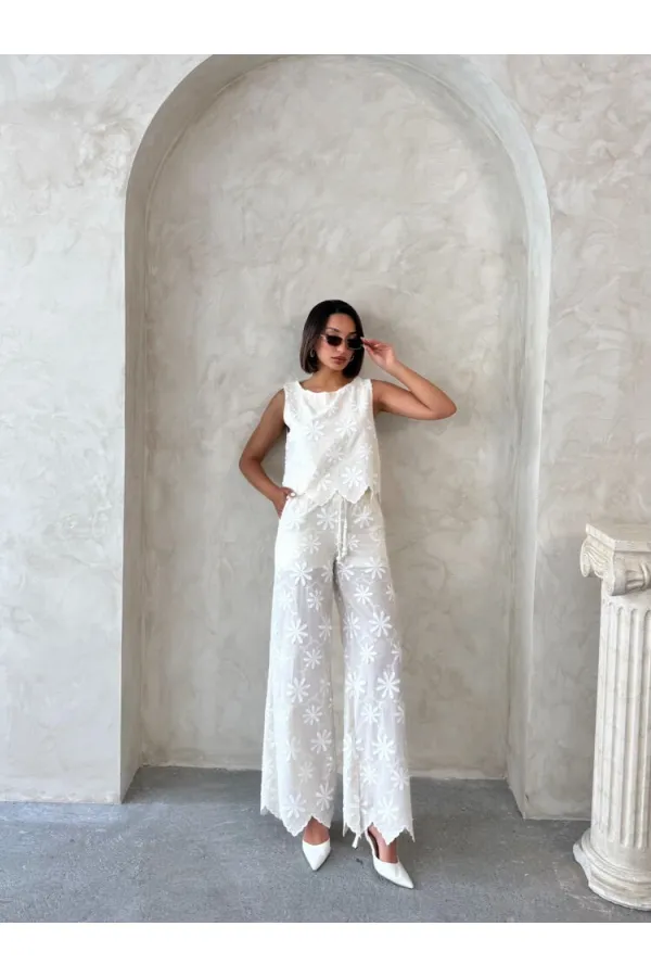 Nakışlı Toptan Pantolon - Taş | Topshow