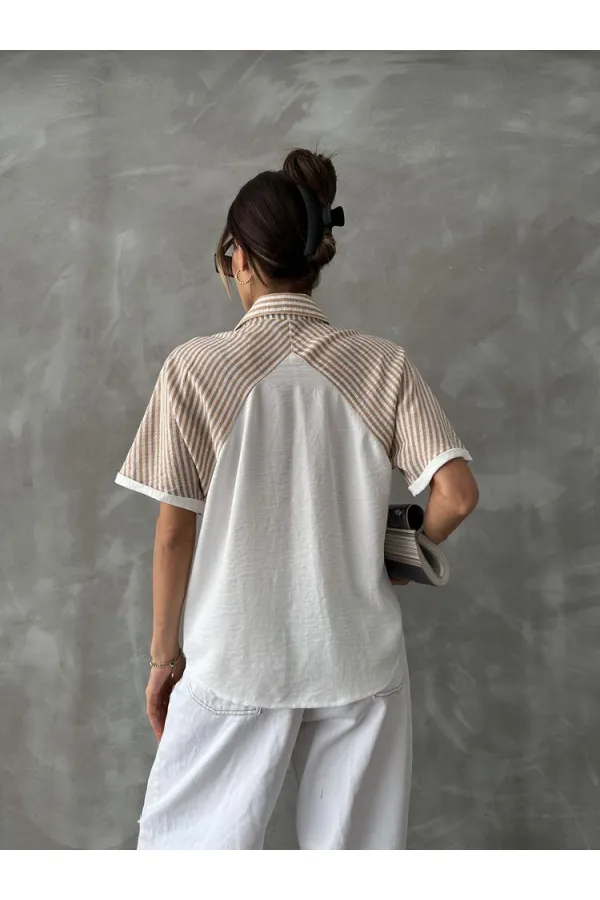 Topshow Stone Line Detailed Low Sleeve Wholesale Shirt