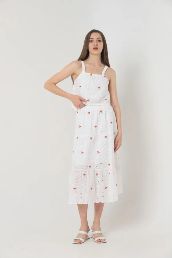 Jupe longue rouge brodée de fleurs (vente en gros) | TOPSHOW