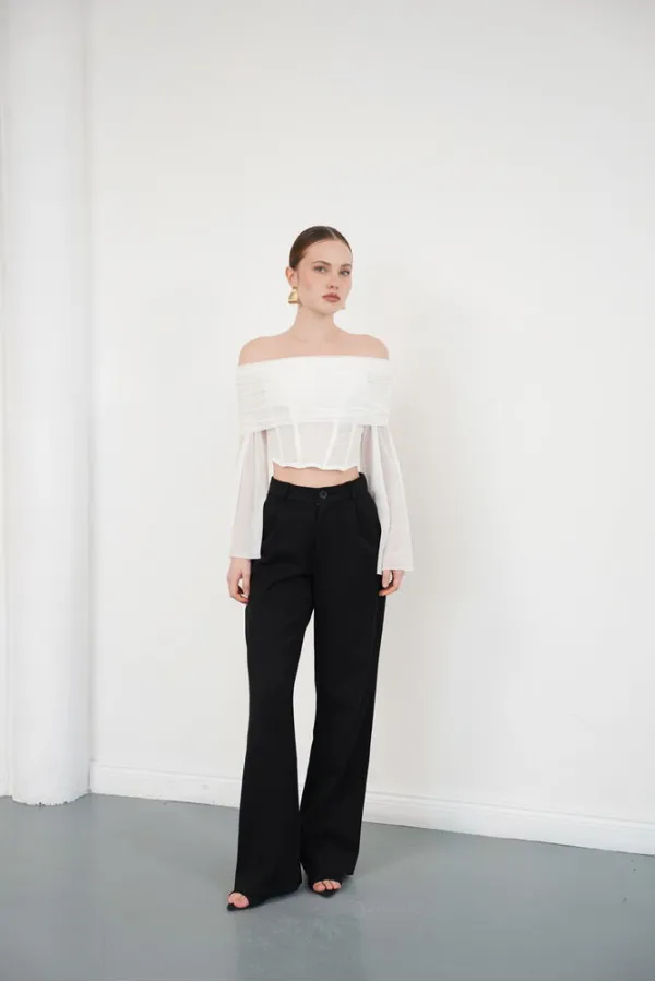 Long Sleeve Tulle Wholesale Blouse - Cream | D2977 - Topshow