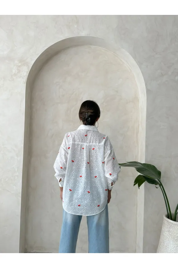 Chemise brodée Brode en gros - Rouge | Topshow | F1912