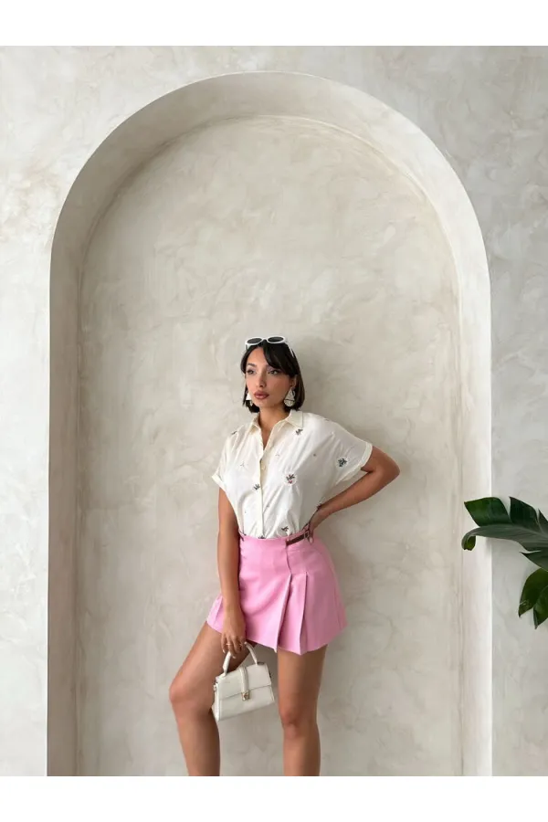 Nakışlı Toptan Gömlek - Taş | Topshow