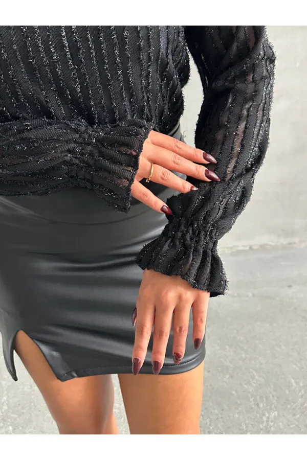 Simli Sakallı Toptan Bluz - Siyah | TOPSHOW | F1852