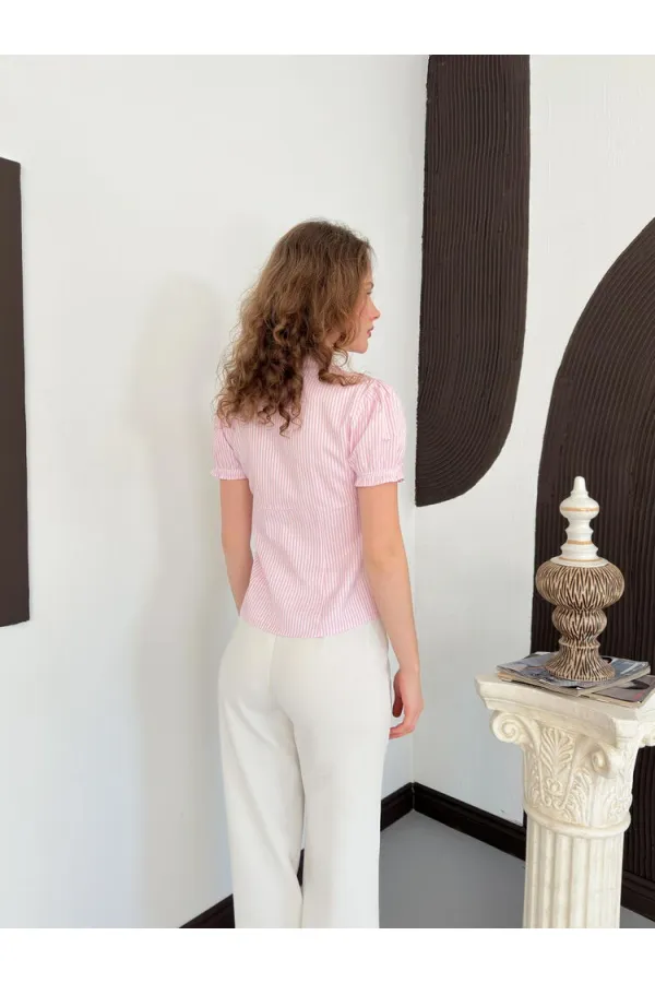D 3021 STRIPED RUFFLED SHIRT - PINK D 3021 STRIPED RUFFLED SHIRT - PINK