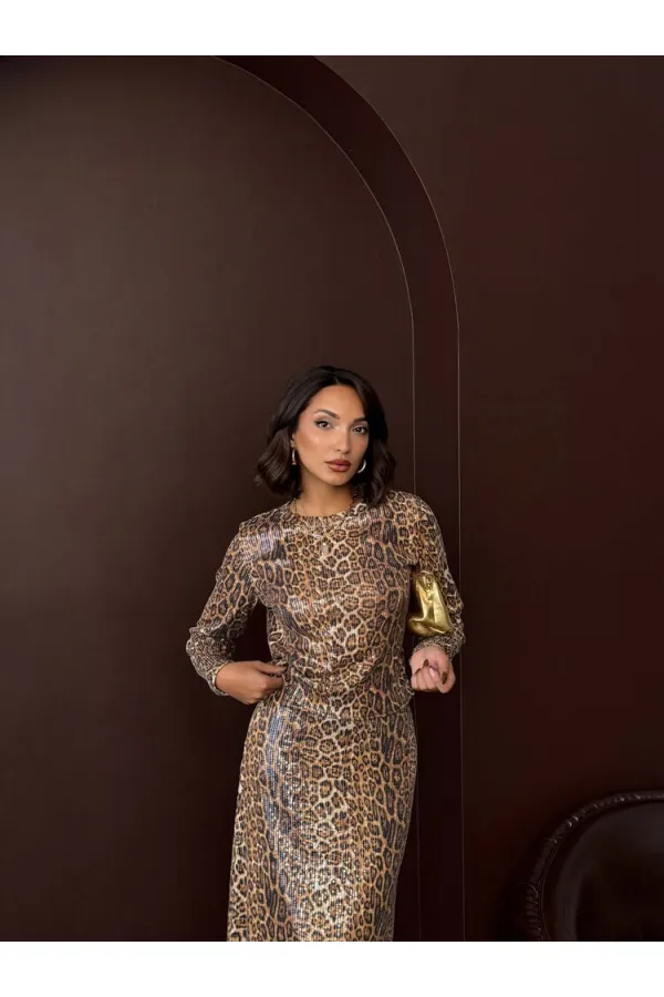 Topshow - Blouse en lycra à motif léopard pour femme (vente en gros) - Idéale pour le jour et la nuit - Léopard foncé