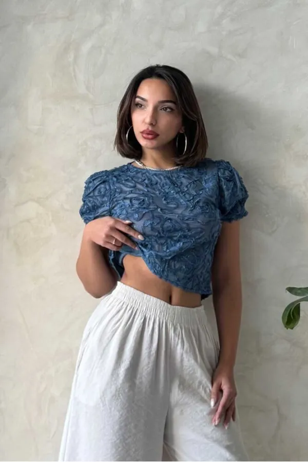 Topshow Haut en organza indigo, blouse en gros