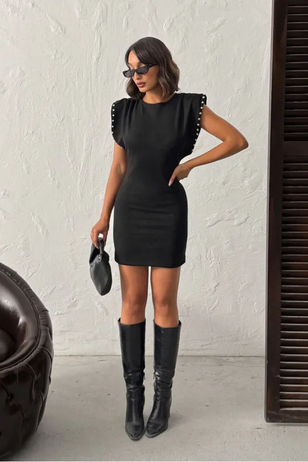 Topshow - Robe en daim scuba en vente en gros - Noire