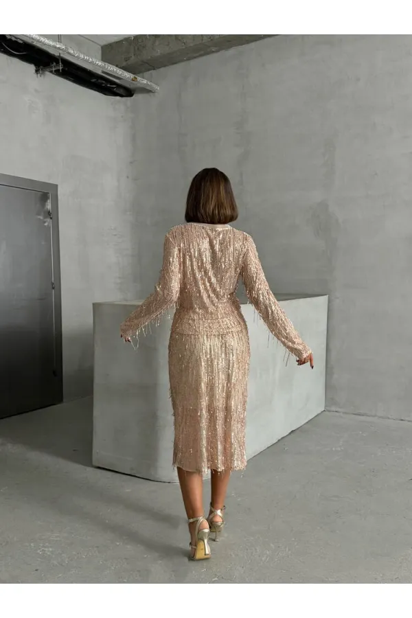 Tüy Pullu Toptan Etek - Taş Gold | TOPSHOW | F1621