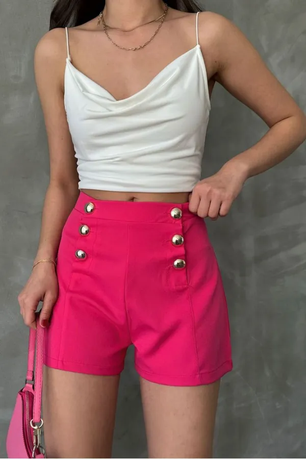Short Topshow fuchsia à boutons en gros