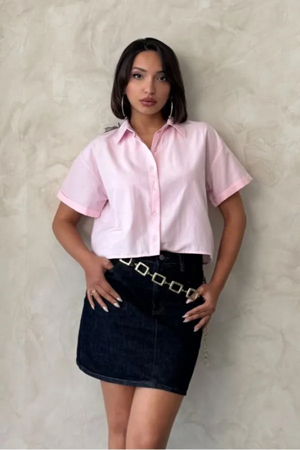 Kelebek Detaylı Toptan Gömlek   Pembe | Topshow