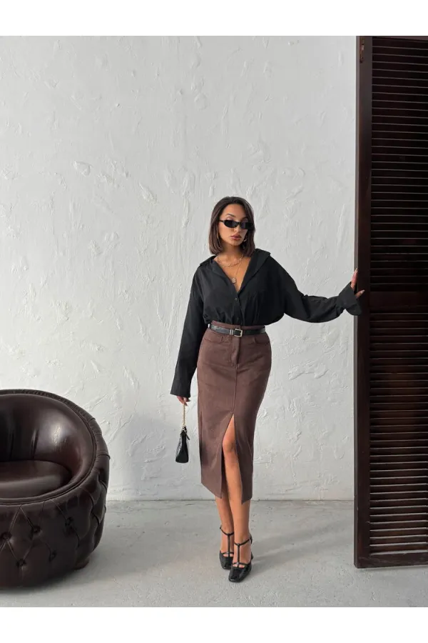 Topshow Kahve  Süet Toptan Etek