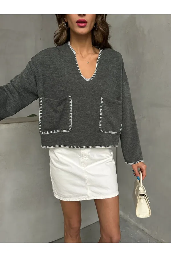 Blouse en maille Shepherd's Stitched Knitwear en gros - Kaki | TOPSHOW | F1652