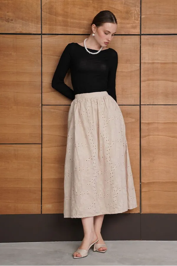 Embroidered Long Skirt - Stone | F2080 - Topshow