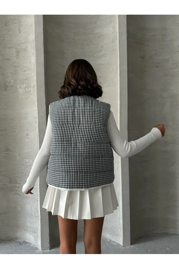 Gilet gonflable en fibre à motif Pitikale - Noir | TOPSHOW | F1740