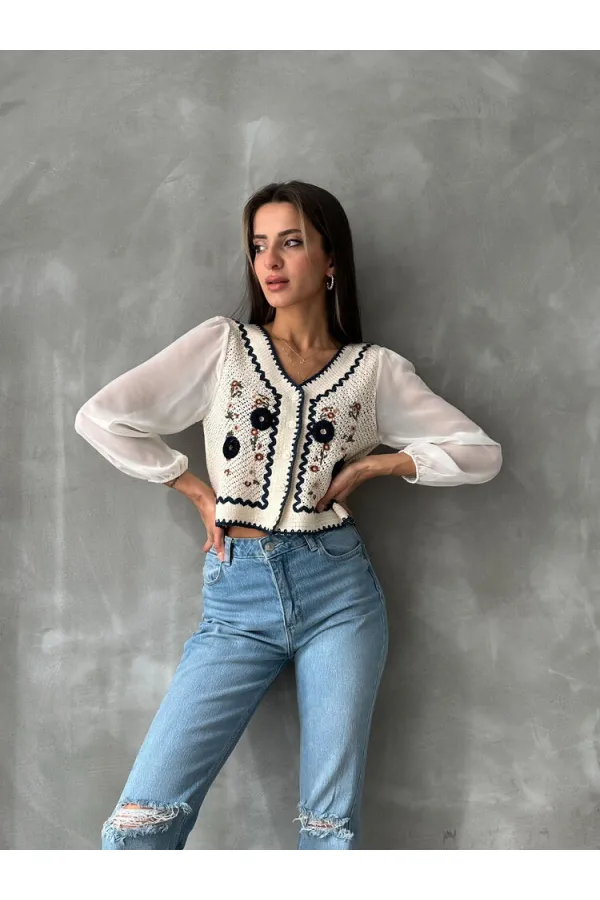 Buttoned Short Wholesale Cardigan F0022 - Stone Blue | TOPSHOW | F0022