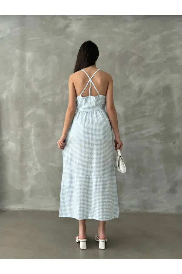 Topshow Blue Strap Ankle Length Wholesale Dress