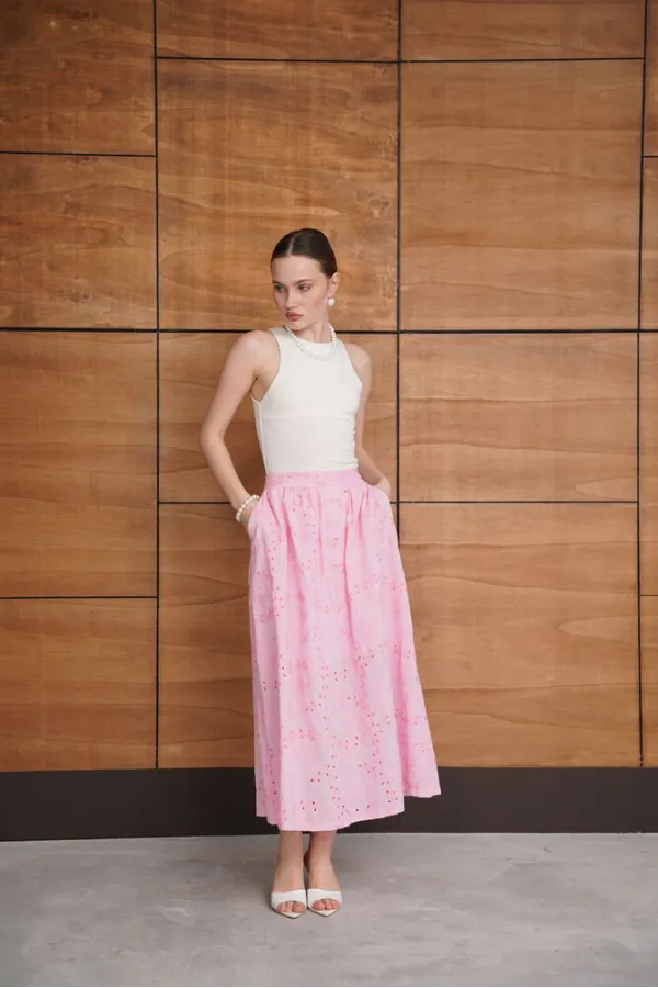 Embroidered Long Skirt - Pink | F2080 - Topshow