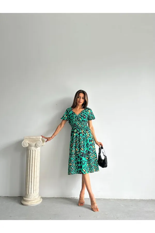 Topshow Emerald Leopard Print Long Wholesale Dress