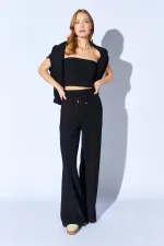 Kadın Siyah Yaka Fermuarlı Dikiş Detaylı Selanik Takım