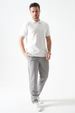 T-shirt blanc pour homme en piqué modal à col boutonné