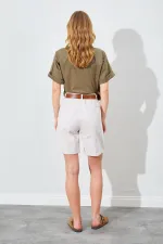 Kadın Taş Yüksel Bel Beli Kemerli Gabardin Şort