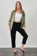 Women's Black (6813) Gabardine Trousers with Dirty Stitching