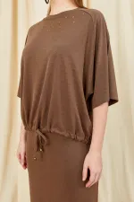 Women's Coffee 164 Raglan Sleeve Skirt with Tie Hem Blouse and Skirt Modal Set