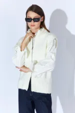 Kadın Ekru Fermarlı Buklet Yelek