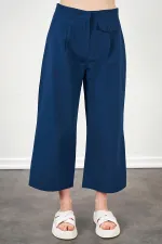 Kadın İndigo Kısa Palazzo Poplin Pantolon