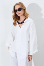 Kadın Kemik Derin V Yakalı Dirsek Kol Salaş Gömlek