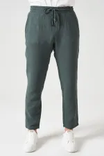 Erkek Çam Yeşili Bel Bağlamalı Müslin Pantolon