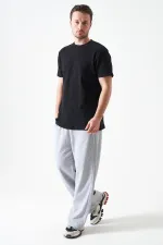 Erkek Siyah Bisiklet Yaka Önü Karyola Waffle Basic Tişört