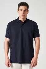 Erkek Lacivert Ayaklı Yaka Ottoman Basic Tişört