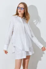 Kadın Kahve Oversize Gömlekli Şortlu Takım