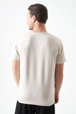 T-shirt beige à col rond pour homme en modal avec imprimé REFRESH